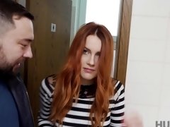 Redhead babe Charlie Red has to suck a cock before getting banged