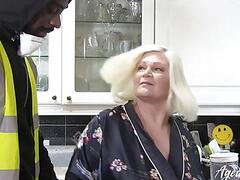 The well built worker impresses the blonde
