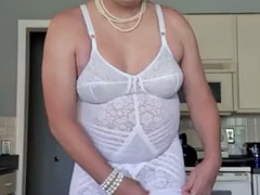 Tranny grandma Vicki cooks some food and is horny for a hot young cock!