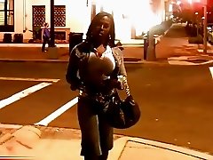 Seductive ebony tbabe we picked up in the streets jerks off