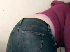 Chubby girl farting in jeans