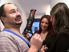 Natalie Hot gets her pussy pounded by a plumber in her bathroom