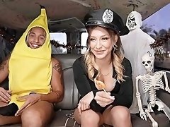 Halloween perversions lead blonde slut to insane interracial perversions