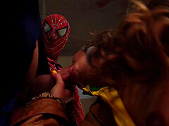 MMF threesome with heroes spiderman and Deadpool - Allie Haze