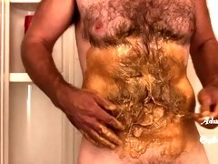 Hairy Dude Rubs Peanut Butter All Over His Belly
