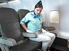 Naked stewardess masturbates at business class