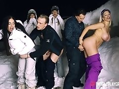 Eveline Dellai and Gina Gerson enjoy a winter orgy in a snow