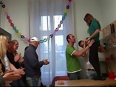 A birthday party ends up becoming a wild group sex party