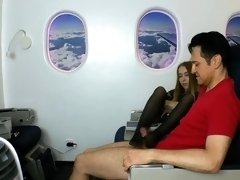 stewardess nylon footjob in airplane