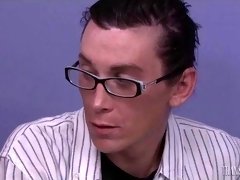 Shemale fucks a nerdy dude and gets some enticing head