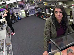 Tattooed client bae doggy style POV in the pawnshop office