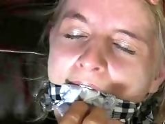 Slave slut tied up and gagged by a pervert BDSM